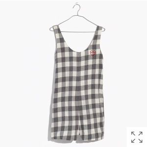 Madewell flannel pajama romper in buffalo check
